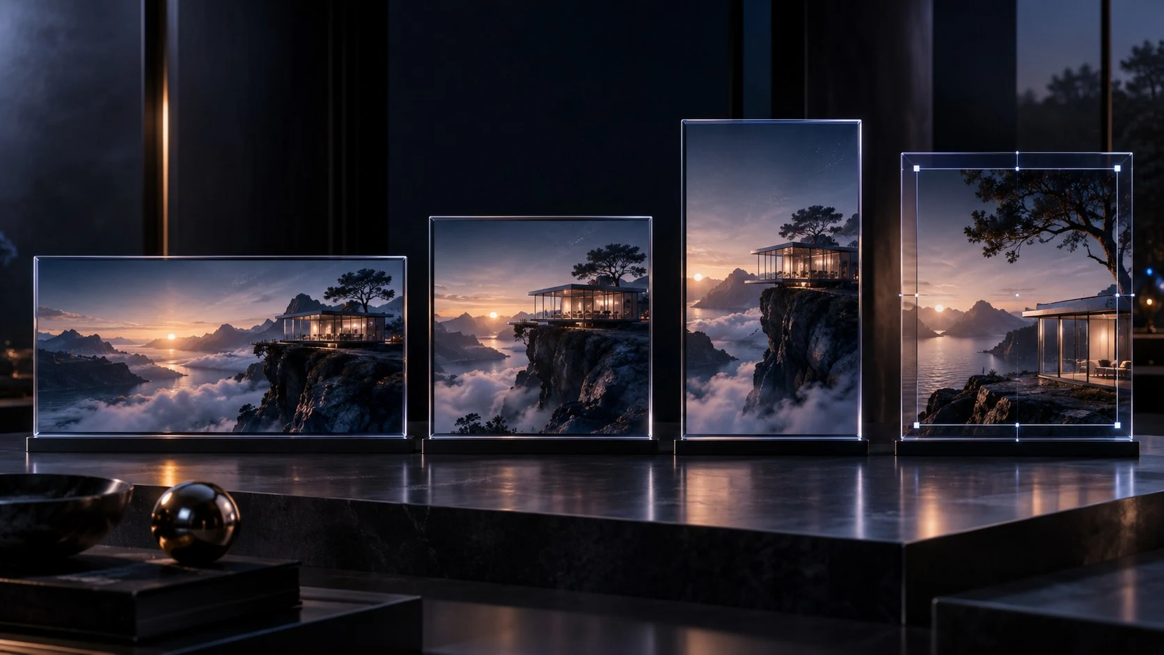 One landscape composition is illustrated in widescreen, square, portrait and custom canvas shapes.
